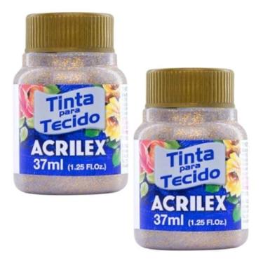 Imagem de Kit Com 2 Tintas para Tecido Glitter Acrilex 37ml - Ouro 201 | Brilho Intenso e Resistência para Seus Projetos Criativos Com Fixação A Frio, Não É Necessário O Uso De Ferro Ou Calor Para Garantir Aderência Ao Tecido