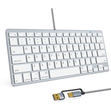 Imagem de Teclado ultrafino com fio para Apple, cabo de conversão USB e tipo C, 78 teclas de tesoura, teclas de atalho de mídia, compatível com MacBook, iMac, Mac mini, Mac Pro, laptops, computadores desktop