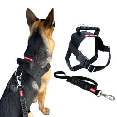 Imagem de Coleira Peitoral Tático G com Guia - Canadá K9 Acessórios - Golden Retriever, Labrador, Pitbull, Rottweiler, Cane Corso, Doberman, Pastores Alemão, American Bulldog, Malinois (preto)