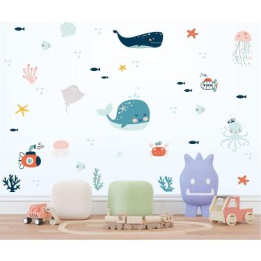 Imagem de Adesivo De Parede Infantil Baleia E Polvo No Fundo Do Mar