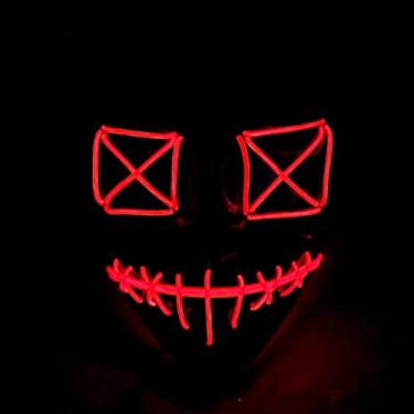 Imagem de JIAOZI Máscara de Halloween, máscara de LED iluminada, máscara assustadora para festivais, cosplay, fantasia de Halloween, baile de máscaras (vermelha)