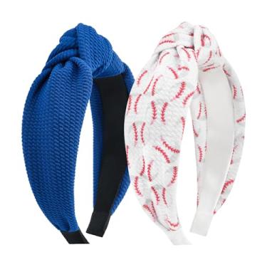 Imagem de Lanmerry Bandanas de beisebol para mulheres, meninas, atadas, esportivas, berloques de beisebol, nó largo, para dia de jogo, futebol, acessórios azuis