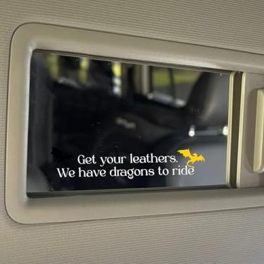 Imagem de Conjunto de 2 peças Get Your Leathers, We Have Dragons to Ride Decalques de espelho retrovisor - Onyx Storm, Fourth Wing, Bookish Car Decal - Dragão, Adesivo de fantasia, vinil impermeável 9,5 x 0,18
