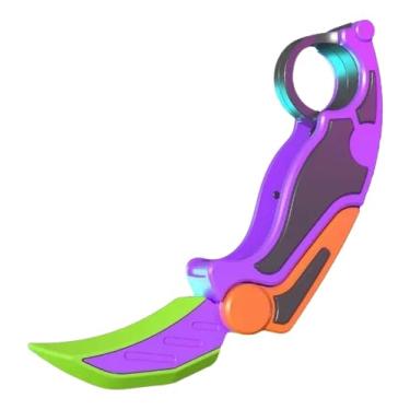 Imagem de Facas de brinquedo de plástico retráteis - seguras e divertidas para crianças e adultos - ótimas para Halloween, cosplay, truques de mágica e mais lâmina verde com cabo roxo