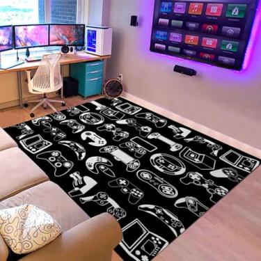 Imagem de Sunnycitron Tapetes de área de jogos, tapete de jogador, para decoração de quarto de meninos, adolescentes, 3D, controle de videogame, tapete para quarto, sala de estar, sala de jogos, preto e branco