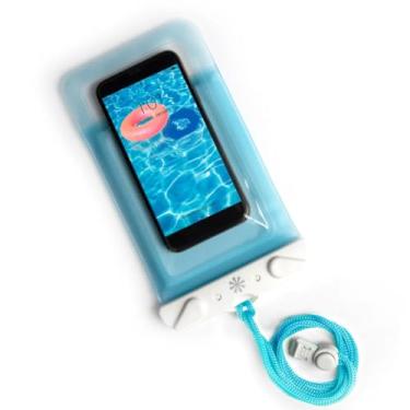 Imagem de Tech Candy Bolsa Dry Spell Water Defender, azul - Bolsa protetora à prova d'água para smartphones e objetos de valor, compatível com tela sensível ao toque transparente, certificação IPX8, com cordão
