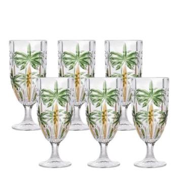 Imagem de Jogo 6 Taças de Cristal Palm Tree Coqueiro para Água Suco Wolff 450ml