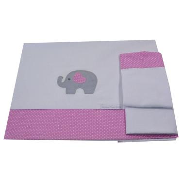 Imagem de Lençol De Mini Berço Elefante Coração Rosa