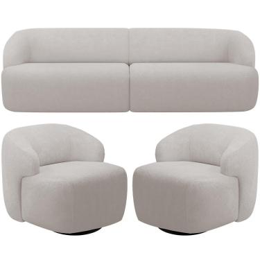 Imagem de Sofá 3 Lugares Curvo Orgânico Com 02 Poltronas Living 250cm Barolo L06 Bouclê Cinza