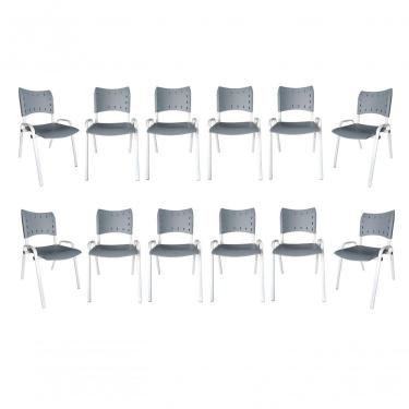 Imagem de Kit 11 Cadeiras Iso Escritório Comércio Cinza Base Branca