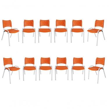 Imagem de Kit 12 Cadeiras Iso Escritório Comércio Laranja Base Branca