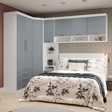Imagem de Quarto De Canto Queen Com Guarda Roupas Cabeceira Alpes Luci Branco Pf-grey Sky Pf