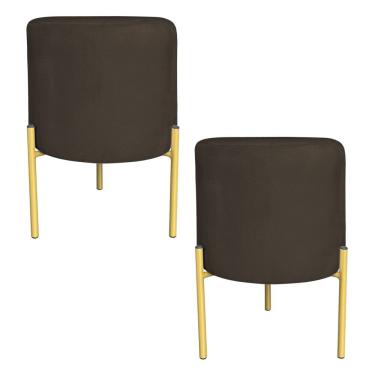 Imagem de Kit 2 Puffs Decorativo Soren Suede Marrom Pés De Ferro Dourado - Pallazio