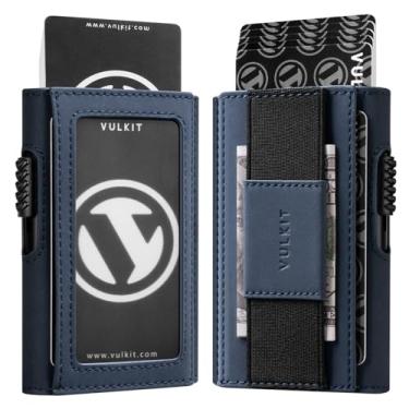 Imagem de VULKIT Carteira Porta Cartão Pop Up Com Proteção Rfid, Carteira Masculina Couro com Janela de Identificação, Azul