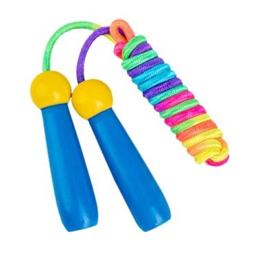 Imagem de oshhni Corda de pular infantil com cabo de madeira, corda de pular ajustável para meninos e meninas, jogo de festa infantil, treino ao ar livre, Azul Escuro