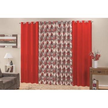 Imagem de Cortina Rústica Para Sala Floral 400x250 Admirare, Vermelha