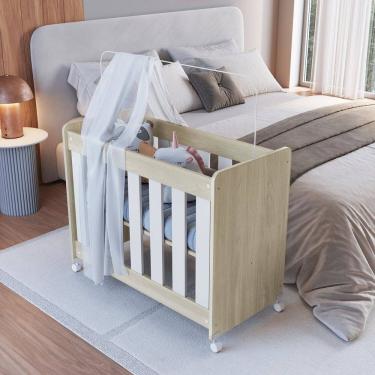 Imagem de Mini Berço para Quarto de Bebê 4 em 1 Evolutivo Carvalho Araguaia / Branco