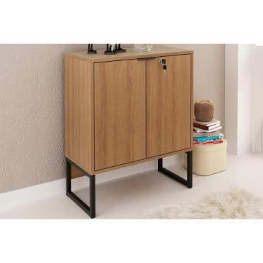 Imagem de Balcão de Escritório ME4154 c/ 2 Portas c/ chave Amêndoa/Preto - Tecno