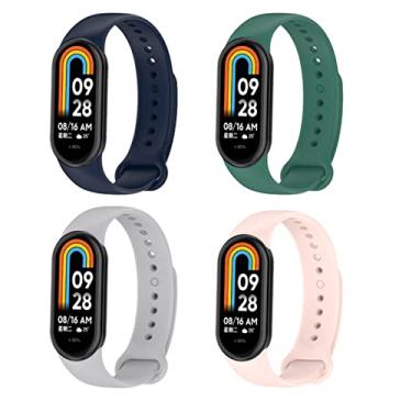 Imagem de KOMI Pacote com 4 pulseiras de relógio compatíveis com Xiaomi Mi Band 8, pulseira de substituição de silicone macio, pulseira esportiva ajustável para mulheres e homens