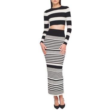 Imagem de Ronny Kobo Saia feminina de malha Tamika, Listra preta e branca, GG