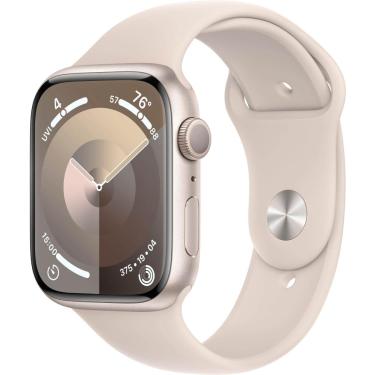 Imagem de Apple Watch Series 9 (GPS) Caixa de alumínio Starlight de 45 mm com pulseira esportiva Starlight com oxigênio no sangue - M/L - Starlight-MR973LL/A