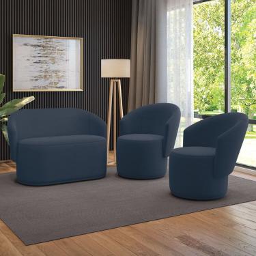 Imagem de Sofá Namoradeira e 2 Poltronas Orgânica para Sala Malu Suede M11 - D`Rossi