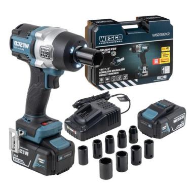 Imagem de Chave De Impacto 700nm Wesco + 2 Bateria 4ah 18v Carregador Soquete Ma