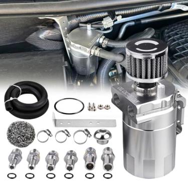 Imagem de ZHSYMX Kit universal de lata de captura de separador de óleo de alumínio de 300 ml com suporte de instalação e tubo espesso prata