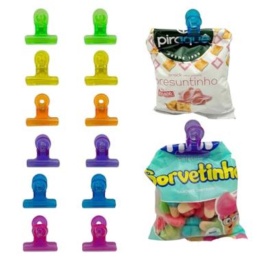 Imagem de Kit 12 Prendedor Clip Colorido Para Fechar Embalagens Comida Alimentos Pacotes Sacos Etc