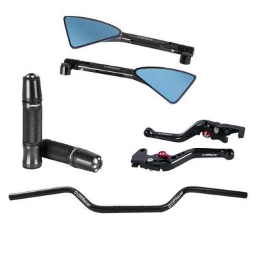Imagem de Kit Guidão Esportivo 22mm Manopla Manete Espelho Cb250f Twister Cg150 