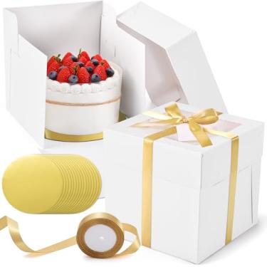 Imagem de DOYIDE 24 Caixas De Bolo 8X8X8", 12 Padaria Brancas Com Janela (12 Placas), Recipiente Quadrado Transporte, Embalagem Torta Descartável Para Decoração Bolos E Confeitaria