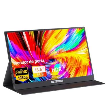 Imagem de Monitor Portatil 15,6'', FHD 1080P 100% SRGB Monitor Portátil Conectado Com USB C Dupla/HDMI, IPS Extensor De Tela para Notebook com VESA e Funda Inteligente magnético, Plug and Play(preto)