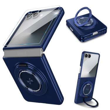 Imagem de Capa magnética para Samsung Galaxy Z Flip 7 com protetor de tela compatível com Mag-Safe, suporte de anel giratório 360, suporte de grau militar, à prova de choque, capa para celular para Samsung Z