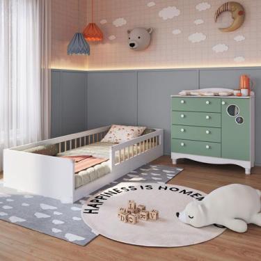 Imagem de Quarto Infantil Completo Aquarela 1 Porta 4 Gavetas Verde/Branco - Pnr