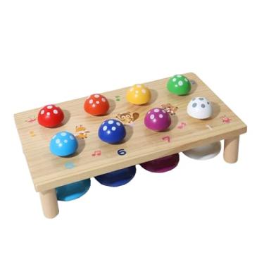 Imagem de menolana Sinos de oito tons com prensa manual, instrumento musical com pernas de madeira destacáveis, cogumelo colorido, melodia de ensino musical, brinquedo