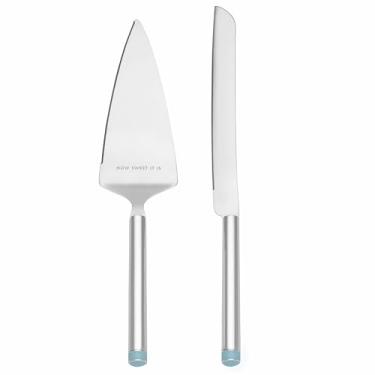 Imagem de Kate Spade New York Conjunto de 2 peças para servir sobremesa Take the Cake Knife and Server, prata-prato e turquesa