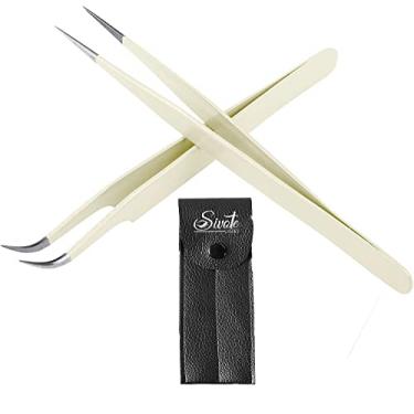 Imagem de SIVOTE Lash Tweezers for Eyelash Extensions, Hand Calibrated Straight & Curved Tip, Pack of 2, Vanilla
