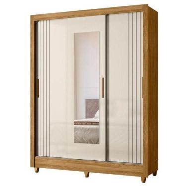 Imagem de Guarda Roupa Casal Bolívia 3 Portas Freijó Off White Com Espelho - Mov