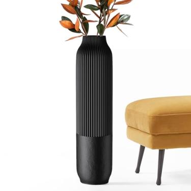 Imagem de Rocendlor Vaso de piso alto, vasos de 60 cm de altura resistentes, luxuosos, texturizados para ramos decorativos de flores secas, vaso de chão para rústico, sala de estar, decoração de prateleira