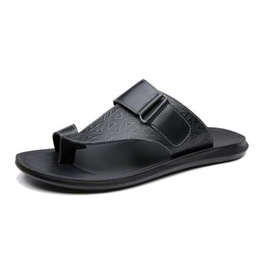 Imagem de Sandálias Ortopédicas Plus Size Para Homem, Sandálias De Couro Joanete Respiráveis ​​de Verão Da Moda Masculina, Chinelos Casuais Antiderrapantes Com Anel Dedo Do Pé, Para O Pai, Natal(Black,42 EU)