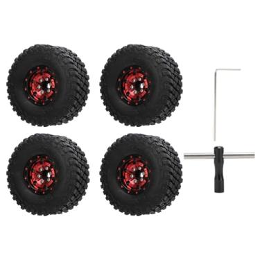 Imagem de RC Pneus de roda do carro Alumínio de alumínio Rodas de deslocamento negativo Compatibilidade de largura para SCX24 Bronco C10 JLU Deadbolt 1/18 1/24 RC CRAWLER 4PCS (Vermelho)