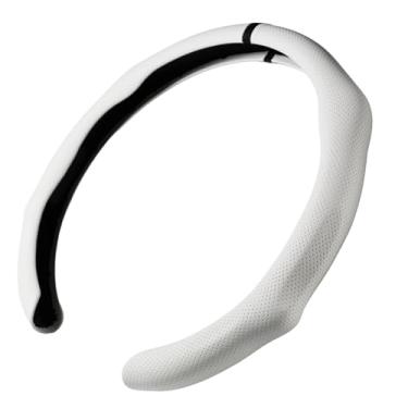 Imagem de Capa de volante de couro napa perfurado branco esportivo de instalação rápida com faixa superior preta para Tesla Model Y White Trim