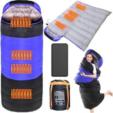 Imagem de Saco De Dormir Aquecido De Inverno Com Banco De Potência De 20000 Mah 4 Zonas De Aquecimento Usb Saco De Dormir Para Mochila Camping, Blue, 210X75CM