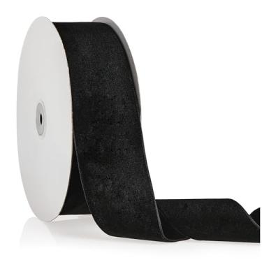 Imagem de Fita de veludo preta 5 cm x 20 metros, fita de Natal perfeita para decoração de guirlanda de árvore de Natal, enfeites de artesanato artesanal, embrulho de presente e fabricação de laços