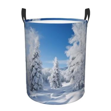 Imagem de Cesto de lavanderia coberto de neve para árvores de inverno, dobrável, impermeável, cesto de armazenamento de roupas com alças, pano Oxford, organizador de brinquedos, cesta para banheiro, lavanderia