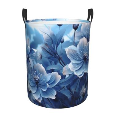 Imagem de Cesto de lavanderia com flores azuis desabrochando, dobrável, impermeável, cesto de armazenamento de roupas com alças, pano Oxford, organizador de brinquedos, cesta para banheiro, lavanderia, quarto