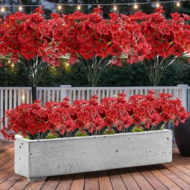 Imagem de PJYHOME 12 peças de flores artificiais resistentes a UV, violeta artificial, decoração ao ar livre, plantas falsas realistas, flores de seda que não desbotam para pátio, cestos pendurados, vasos de