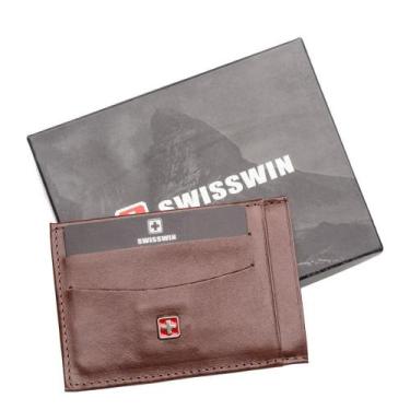 Imagem de Porta Cartão de Couro com Porta Documento Suissewin Café, U