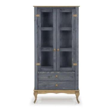 Imagem de Cristaleira 2 portas 2 gavetas com vidro lateral - Denk, Azul