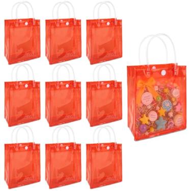Imagem de MAQIHAN 8 peças de sacos de presente de PVC transparente com alças - sacolas de presente vermelhas pequenas e transparentes para Natal, Halloween, Páscoa, chás de bebê, festa de aniversário, chás de